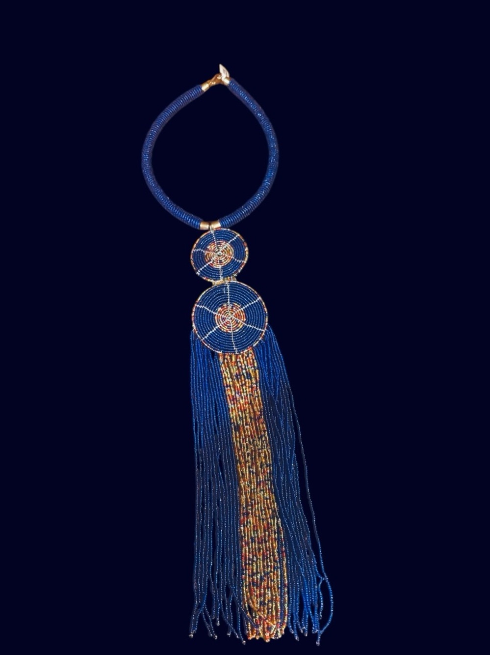 NWT Handcrafted South African Beaded Tassel Necklace / Collar. - Picture 3 of 5